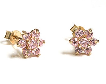 Solid 9ct Gold Pink Cubic Zirconia Cluster Stud earrings with FREE Gift Box