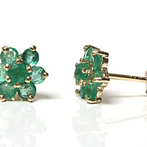 Solid 9ct Gold Emerald cluster stud earrings with FREE Gift Box image 1