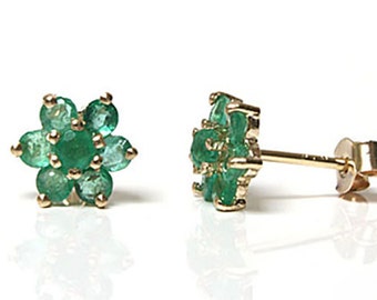 Solid 9ct Gold Emerald cluster stud earrings with FREE Gift Box