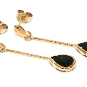 Solid 9ct Gold Black Onyx long Teardrop Dangly Earrings with FREE Gift Box