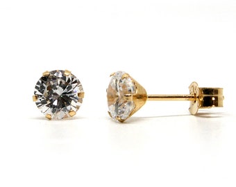 9ct Gold CZ Studs 5mm round Earrings Gift Boxed