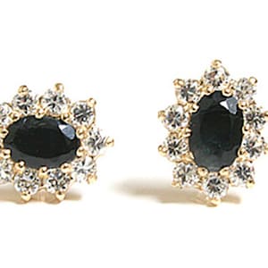 Solid 9ct Gold Sapphire and CZ Cluster Stud Earrings with FREE Gift Box