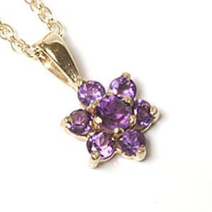 Solid 9ct Gold Amethyst Cluster Pendant necklace and chain with FREE gift box