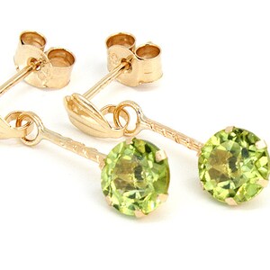 9ct Gold Peridot Drop earrings 5mm round