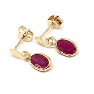 9ct Gold Ruby Drop Earrings Small oval With FREE Gift Box