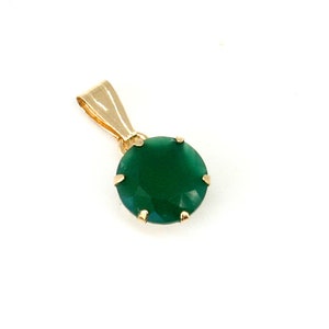 9ct Gold Green Agate Pendant 6mm Round No Chain