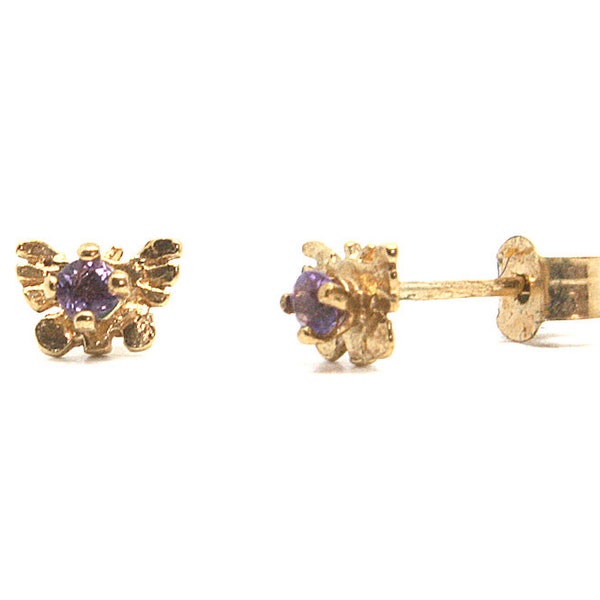 9ct Gold Amethyst studs Earrings Tiny Butterfly Made in UK