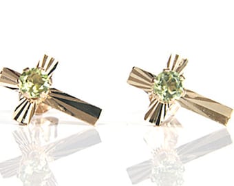 Solid 9ct Gold Peridot Cross Stud Earrings with FREE gift box