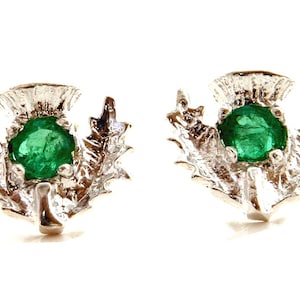 Sterling Silver Emerald Scottish Thistle Stud earrings with FREE Gift Box