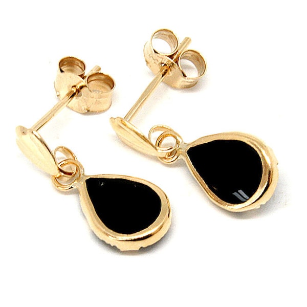 9ct Gold Black Onyx Teardrop earrings with FREE Gift Box