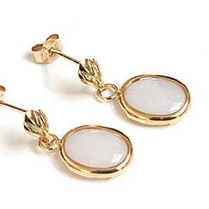 Solid 9ct Gold Opal Drop Dangly Earrings with FREE gift box