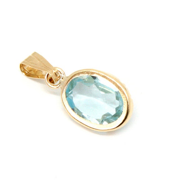 9ct Gold Blue Topaz Pendant Oval Necklace no chain Gift Boxed Made in UK