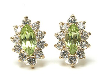 Solid 9ct Gold Peridot and CZ Cluster Stud earrings with FREE Gift Box