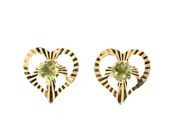 9ct Gold Peridot Studs Heart Earrings Made in UK