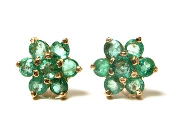 9ct Gold Emerald cluster studs earrings with FREE Gift Box