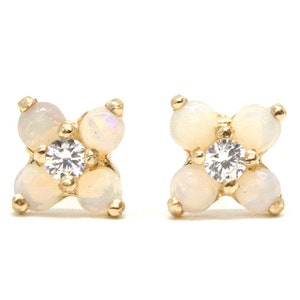 9ct Gold Opal and CZ studs Cluster Earrings Gift Boxed Made in UK