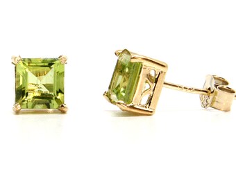 9ct Gold Peridot Square Studs Earrings Made in UK