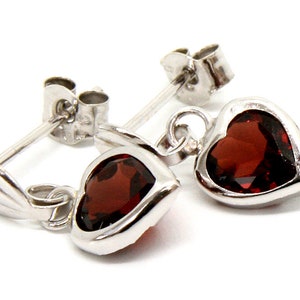 9ct White Gold Garnet Drop Heart Earrings