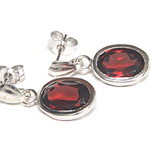 Solid 9ct White Gold Garnet Drop Dangly earrings with FREE Gift Box