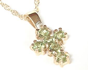 Solid 9ct Gold Peridot Cross Pendant Necklace and Chain with free gift Box