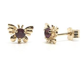 9ct Gold Ruby Butterfly studs Earrings Made in UK