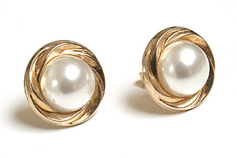 Solid 9ct Gold Pearl Button Stud earrings 12mm Pearl with FREE Etsy