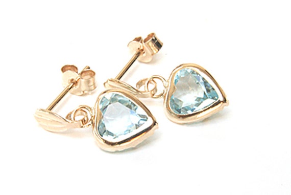 9ct Gold Blue Topaz Oval Drop Dangly Earrings Gift Boxed Made in UK 