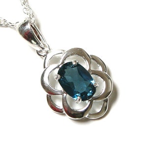 Solid 925 Sterling Silver London Blue Topaz Celtic pendant necklace and 18 inch chain with FREE gift box