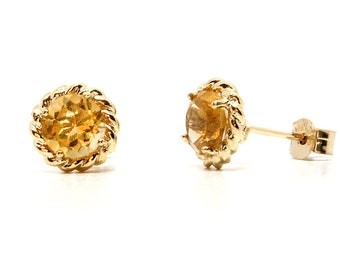 9ct Gouden Citrine Studs touw edged Oorbellen Gemaakt in het Verenigd Koninkrijk