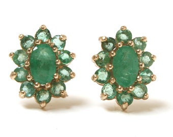 9ct Gold Emerald cluster Studs Earrings