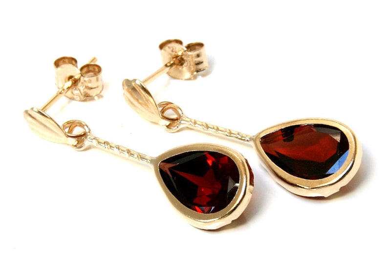 9ct Gold Garnet Teardrop studs earrings Gift Boxed Made in UK Birthday Gift