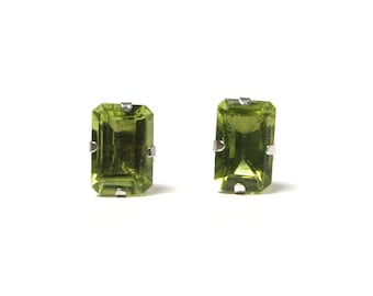 9ct White Gold Peridot Studs Emerald Cut earrings