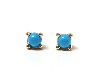 9ct Gold Small Turquoise Round Stud earrings with FREE Gift Box