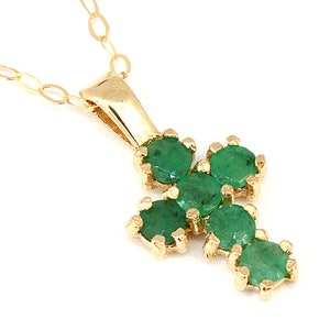 Solid 9ct Gold Emerald Cross Pendant Necklace and 18 inch Chain with FREE Gift Box