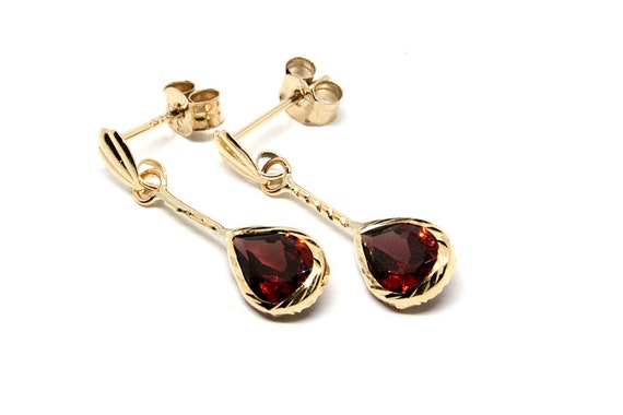 9ct Gold Garnet Drop Earrings Short Teardrop Made in UK Etsy