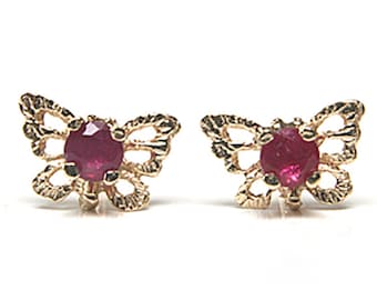 Solid 9ct Gold Ruby filigree Butterfly Stud earrings with FREE gift box