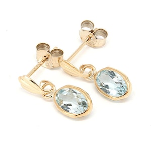 9ct Gold Blue Topaz Drop Earrings small oval With FREE Gift Box