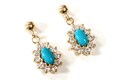 Solid 9ct Gold Turquoise and Cubic Zirconia Cluster Drop Dangly earrings with FREE Gift Box