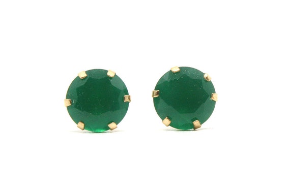 Green Agate Studs 5mm round 9ct Gold Earrings With FREE Gift Box