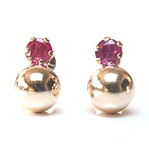 Solid 9ct Gold Ruby and Ball Stud Earrings with FREE Gift Box