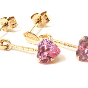 9ct Gold Pink CZ Heart drop Earrings With FREE Gift Box