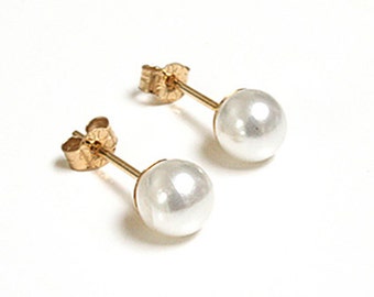 Solid 9ct Gold Pearl Ball Stud earrings 5mm Pearl with FREE Gift Box