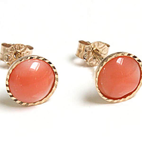 Solid 9ct Gold Coral Round stud Earrings with FREE Gift Box