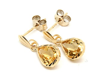 9ct Gold Citrine Teardrop Earrings