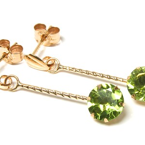 9ct Gold Peridot drop 6mm Round Earrings