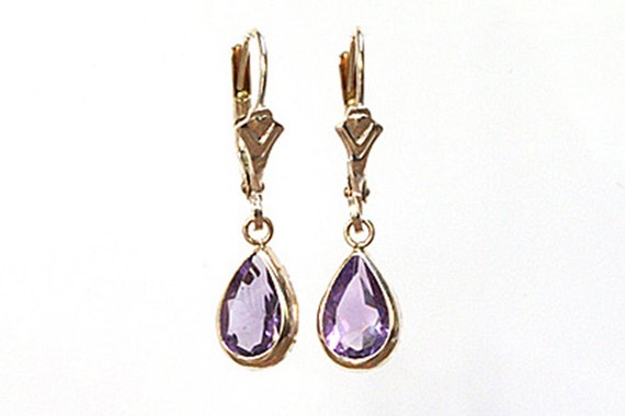 9ct Gold Lilac CZ Teardrop dangly Earrings Gift Boxed Made in UK