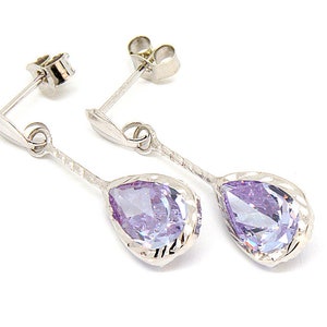 9ct White Gold CZ earrings Lilac Teardrop