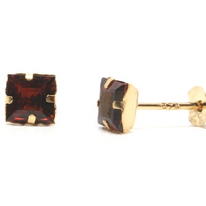 9ct Gold Garnet Studs Square earrings Gift boxed Made in UK