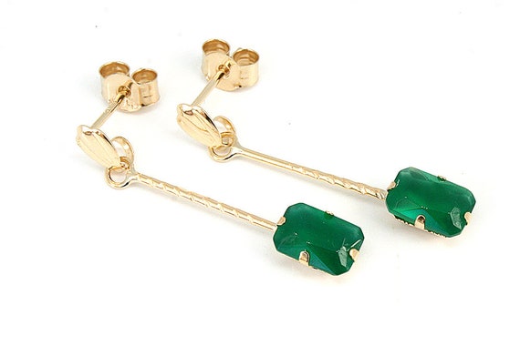 9ct Gold Green Agate Drop earrings Made in UK Gift Boxed Gift