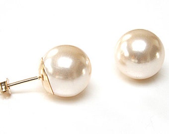 Solid 9ct Gold Pearl Ball Stud earrings 10mm Pearl with FREE Gift Box